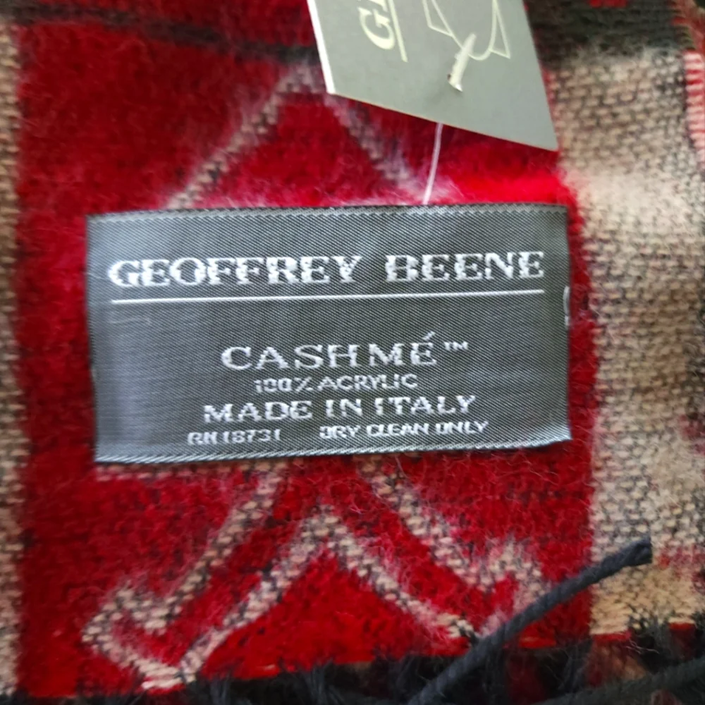 Geoffrey‎ Beene Cashme Grey and Red Oversized Scarf